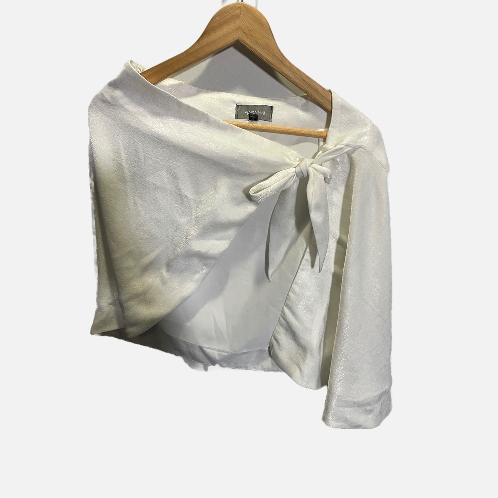4SI3NNA White Shimmer Wrap Mini Skirt with Side Tie Detail Womens Size Medium‎